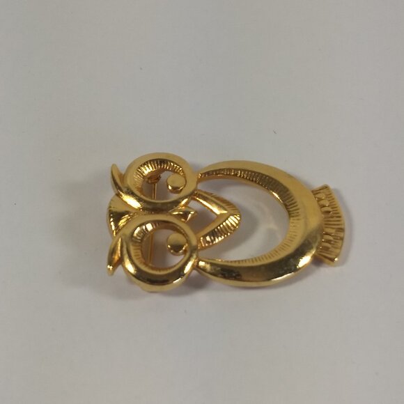 Owl Pin Brooch Pin Gold Tone MCM Mid Century Modern Minimalist Novelty Fun - Picture 2 of 8